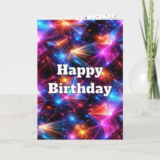 Verjaardag Neon Polygoon Abstract met Explosies Kaart (Voorkant)