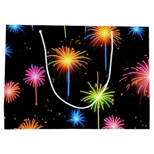 Verjaardag Neon vuurwerk op zwart Groot Cadeauzakje (Achterkant)