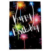 Verjaardag Neon vuurwerk op zwart Medium Cadeauzakje (Voorkant)