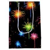 Verjaardag Neon vuurwerk op zwart Medium Cadeauzakje (Achterkant)