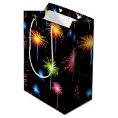 Verjaardag Neon vuurwerk op zwart Medium Cadeauzakje (Achterkant Gekanteld)