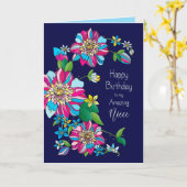 Verjaardag, nichtje, felle en kleurrijke bloemen kaart (Gele Bloem)