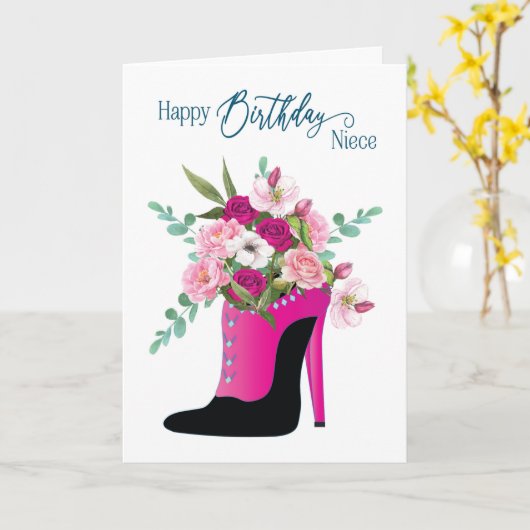 Verjaardag Nichtje Mooie Bloemen Hoge Hak Schoen Kaart (Gele Bloem)
