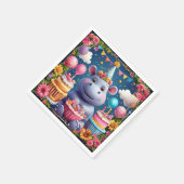 Verjaardag nijlpaard met taart en ballonnen servet (Hoek)