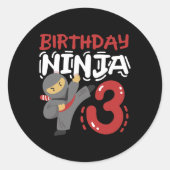 Verjaardag Ninja 3 jaar oud Karate Kinder 3e verja Ronde Sticker (Voorkant)