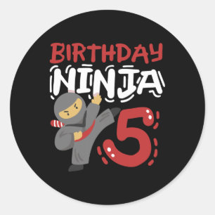 Verjaardag Ninja 5 jaar oud Karate Kinder 5e verja Ronde Sticker