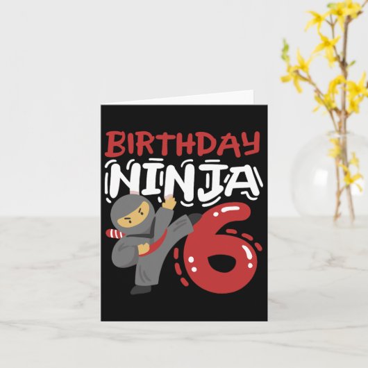 Verjaardag Ninja 6 jaar oud Karate Kinder 6e verja Kaart (Gele Bloem)