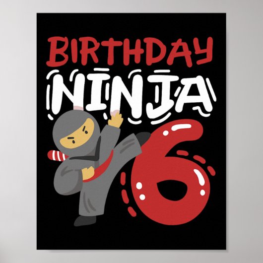 Verjaardag Ninja 6 jaar oud Karate Kinder 6e verja Poster (Voorkant)