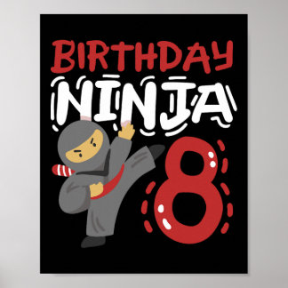 Verjaardag Ninja 8 jaar oud Karate Kinder 8e verja Poster