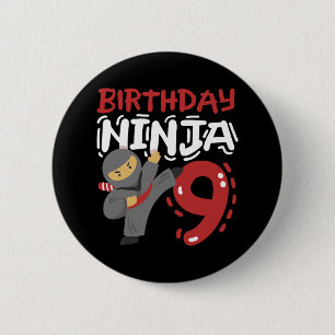 Verjaardag Ninja 9 jaar oud Karate Kinder 9e verja Ronde Button 5,7 Cm