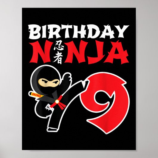 Verjaardag Ninja - 9 jaar oude Ninja Party - Verja Poster (Voorkant)