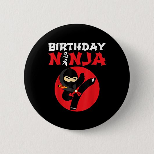 Verjaardag Ninja - Kinderen Ninja Verjaardagsfeest Ronde Button 5,7 Cm (Voorkant)