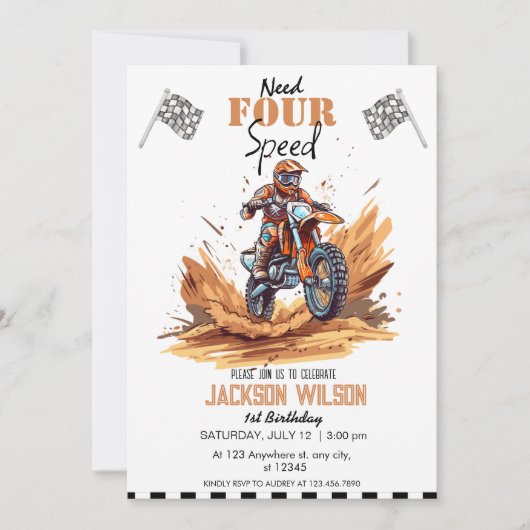 Verjaardag nodig Vier Speed Dirt Bike Adventure Kaart (Voorkant)