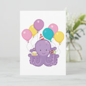 Verjaardag Octopus met ballonnen en cupcake Kaart (Staand voorkant)