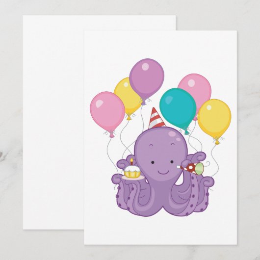 Verjaardag Octopus met ballonnen en cupcake Kaart (Voorkant / Achterkant)