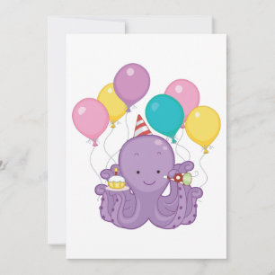 Verjaardag Octopus met ballonnen en cupcake Kaart