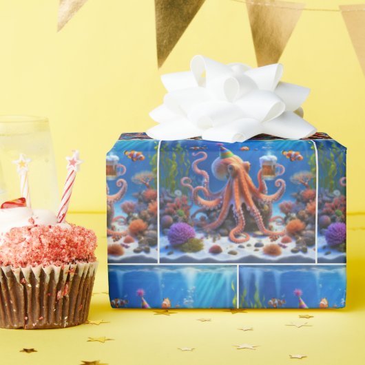 Verjaardag Octopus met bier Mok Cadeaupapier (Verjaardagsfeest)