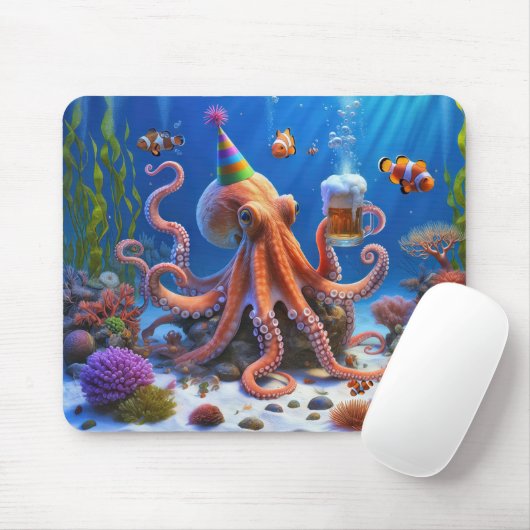 Verjaardag Octopus Met Bierpul Muismat (Met muis)