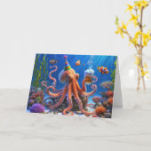 Verjaardag Octopus Met Een Bier Kaart (Gele Bloem)