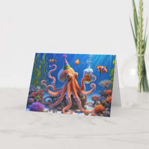 Verjaardag Octopus Met Een Bier Kaart