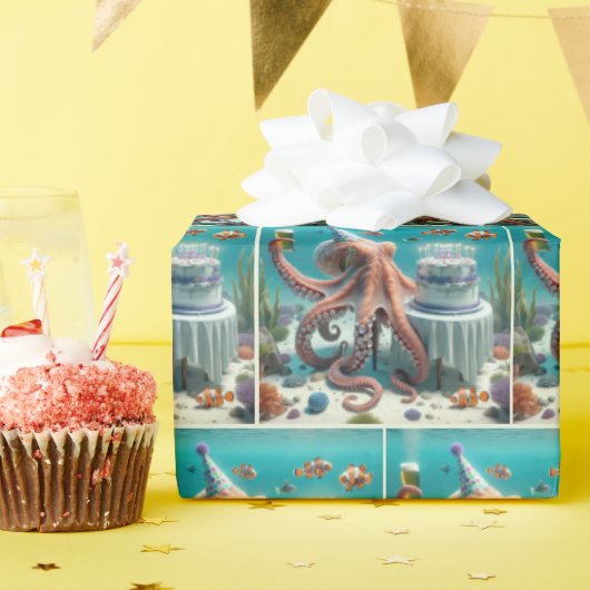 Verjaardag Octopus met een biertje Cadeaupapier (Verjaardagsfeest)