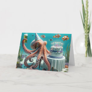 Verjaardag Octopus met een biertje Kaart