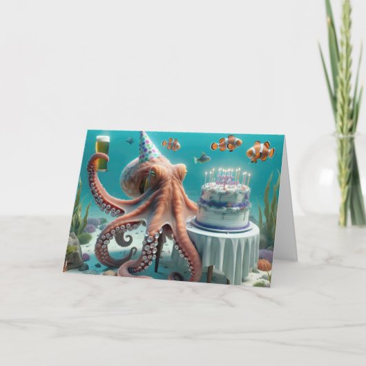 Verjaardag Octopus met een biertje Kaart (Voorkant)