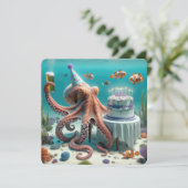 Verjaardag Octopus met een biertje Kaart (Staand voorkant)
