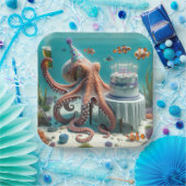 Verjaardag Octopus met een biertje Papieren Bordje (Feest)