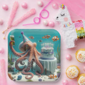 Verjaardag Octopus met een biertje Papieren Bordje (Feest)