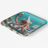 Verjaardag Octopus met een biertje Papieren Bordje (Gebogen)