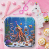 Verjaardag Octopus met een biertje Papieren Bordje (Feest)