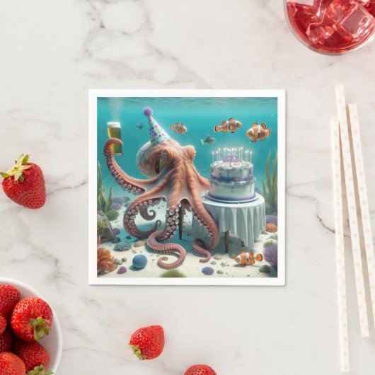 Verjaardag Octopus met een biertje Servet (Insitu)