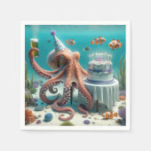 Verjaardag Octopus met een biertje Servet (Voorkant)