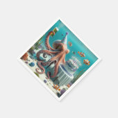 Verjaardag Octopus met een biertje Servet (Hoek)