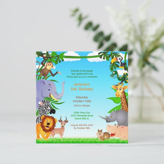 Verjaardag Oerwoud Dieren Flat Invitation Kaart (Staand voorkant)