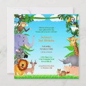 Verjaardag Oerwoud Dieren Flat Invitation Kaart (Voorkant)