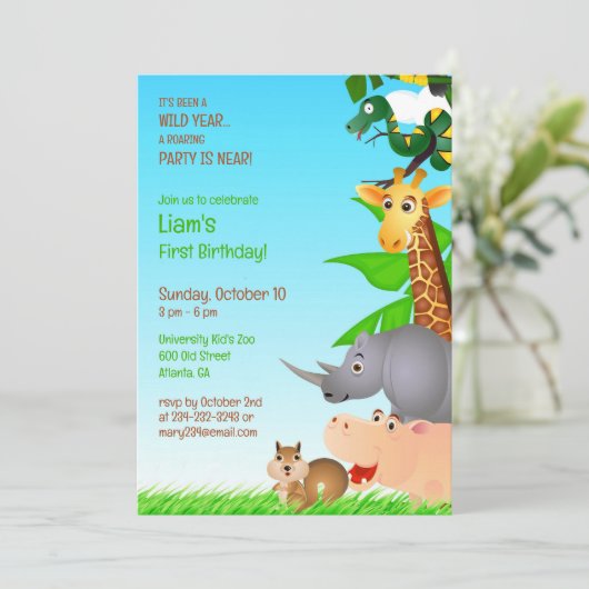 Verjaardag Oerwoud Dieren Flat Invitation Kaart (Staand voorkant)