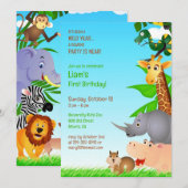 Verjaardag Oerwoud Dieren Flat Invitation Kaart (Voorkant / Achterkant)