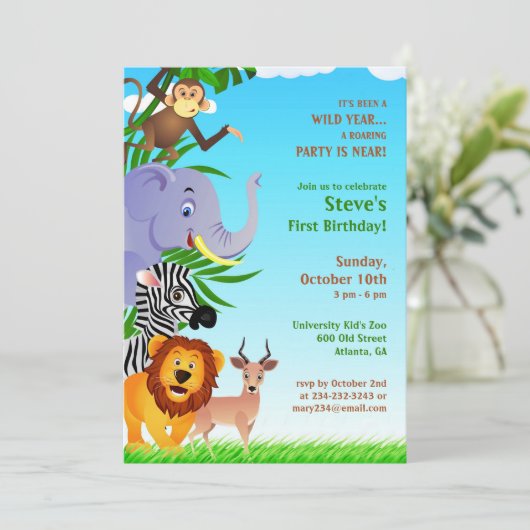 Verjaardag Oerwoud Dieren Flat Invitation Kaart (Staand voorkant)