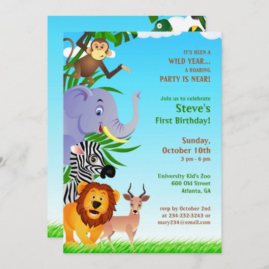 Verjaardag Oerwoud Dieren Flat Invitation Kaart (Voorkant / Achterkant)