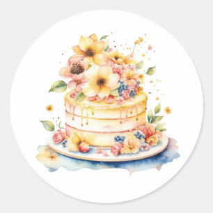 Verjaardag of Bruiloft Bak Waterverf Illustratie Ronde Sticker