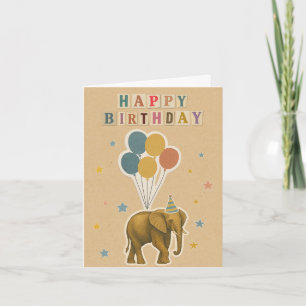 Verjaardag olifant Kaart met ballonnen