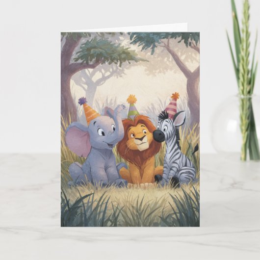Verjaardag Olifant Leeuw Zebra Kaart (Voorkant)