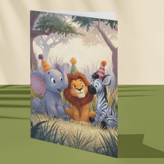 Verjaardag Olifant Leeuw Zebra Kaart
