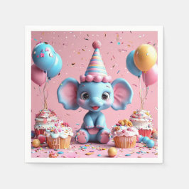 Verjaardag olifant met cake en ballonnen servet