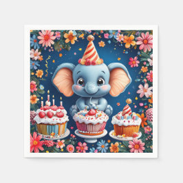 Verjaardag olifant met cake en ballonnen servet