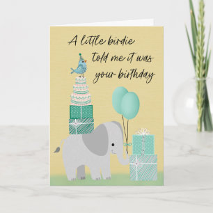 Verjaardag Olifant met een Vogeltje Kaart