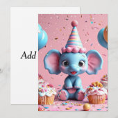 Verjaardag olifant met taart en ballonnen kaart (Voorkant / Achterkant)
