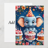 Verjaardag olifant met taart en ballonnen kaart (Voorkant / Achterkant)